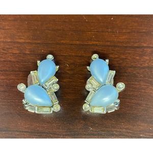 Kramer blue moon glow rhinestone earrings w/ sapphire blue rhinestone accents